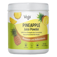 Vegs Pineapple Juice Powder bottle being poured, highlighting tropical flavor