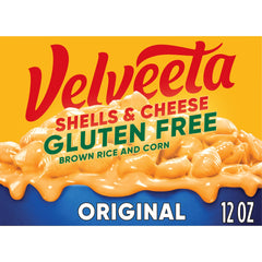 Velveeta Gluten Free Shells and Cheese box front ready for gluten-free dinner.