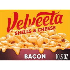 Velveeta Shells & Cheese with Bacon box shown for quick, creamy family dinners.
