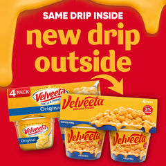 Velveeta Shells & Cheese Cups packaging showing four cups for convenient meals