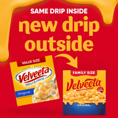 Creamy Velveeta cheese sauce melting over cooked shells for easy mix.