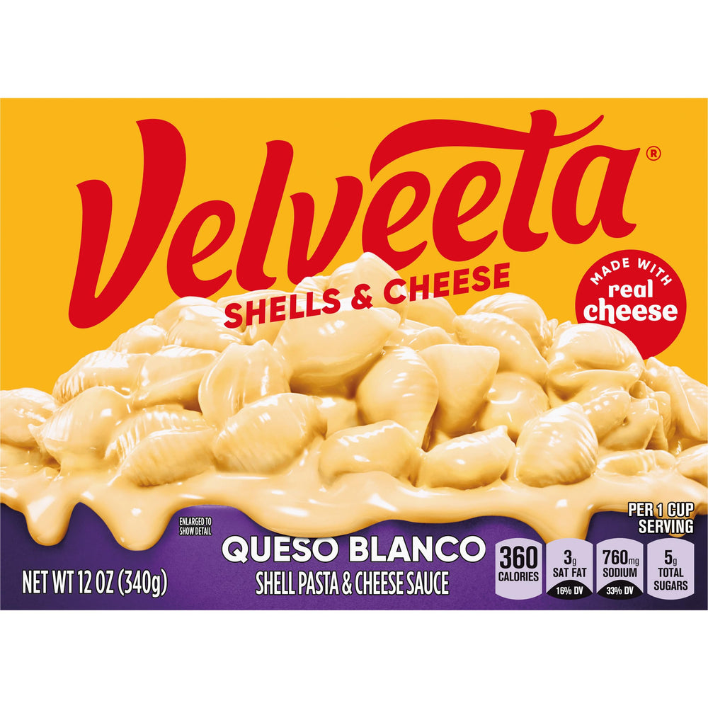 Velveeta Shells & Cheese Queso Blanco box ready for quick weeknight meals.