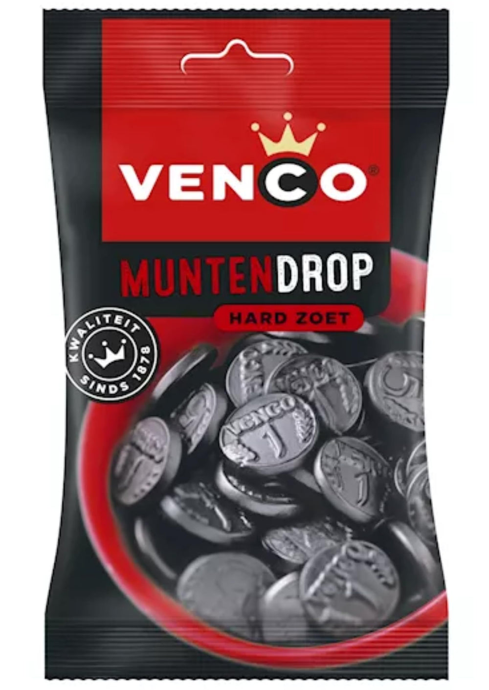 Venco Coins black licorice in a bag, classic coin shape ideal for sharing.