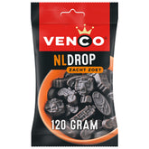 Venco NL Drop black licorice bag front view, a bold, chewy snack.