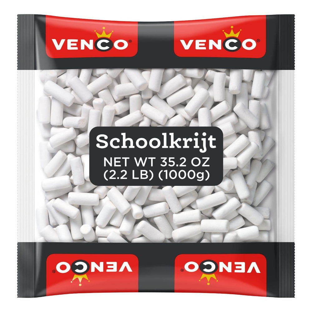 Venco Schoolkrijt mint-coated licorice chalk stick, ideal for sharing.