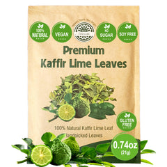 VERDIVIBE premium dried kaffir lime leaves pack closeup highlighting vibrant aroma for Thai recipes.
