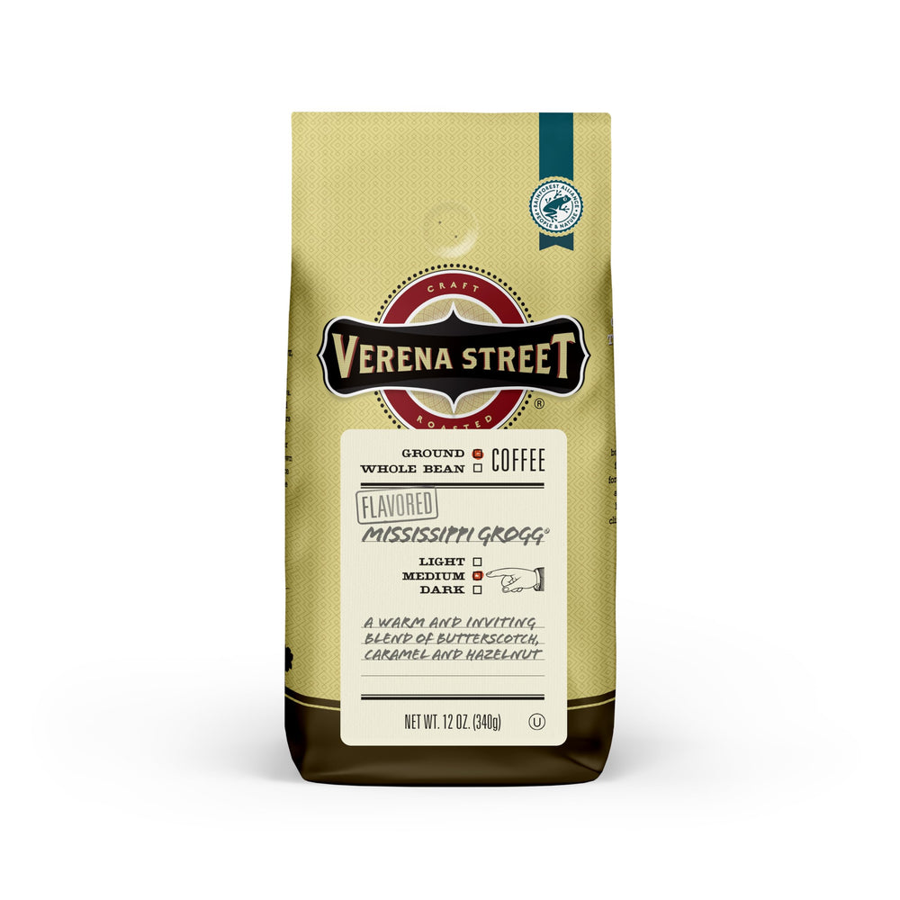 Verena Street Mississippi Grogg coffee bag ready for home brewing.