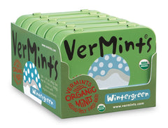 Vermints Wintergreen packaging highlights organic, non-GMO formulation.