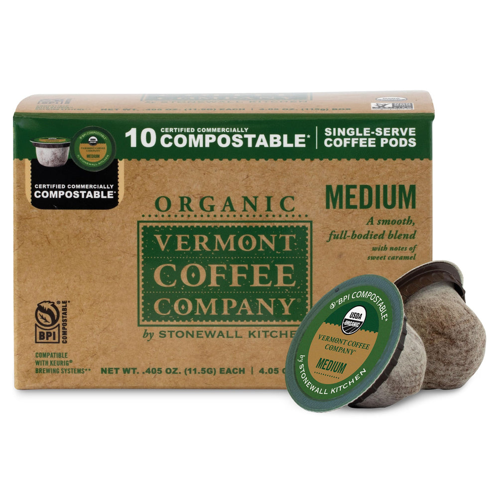 Vermont Coffee Company organic medium roast pods pour for a smooth morning.