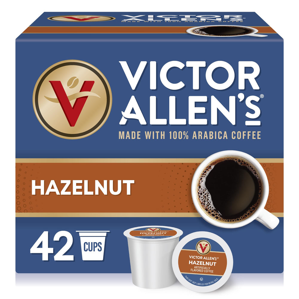 Victor Allen's Hazelnut coffee pods in a box for quick, flavorful mornings.