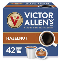 Victor Allen's Hazelnut coffee pods in a box for quick, flavorful mornings.