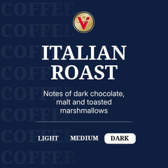 Victor Allen's Italian Roast pods closeup highlights rich flavor and aroma.