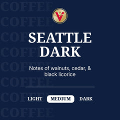 Victor Allen's Seattle Dark pods close-up highlighting bold roast aroma.