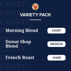 Victor Allen's Donut Shop Blend box close-up highlighting balanced medium roast