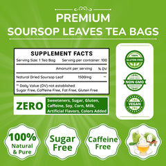 VIDA FARM soursop leaves tea bags closeup highlighting vibrant color and aroma.