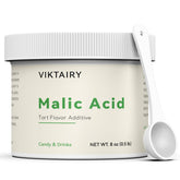 Viktairy 8 oz malic acid powder jar showing tart flavor for candies and beverages