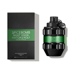 Viktor Rolf Spicebomb Night Vision bottle side view, sleek masculine silhouette
