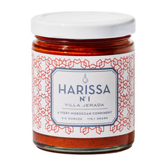 Villa Jerada Harissa bottle close-up showing bold heat in meals