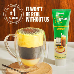 Vinamilk condensed creamer tube blended into a fruit smoothie for creaminess