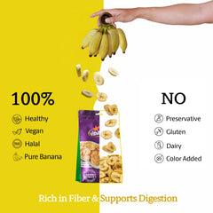 Vinamit banana chips show non-GMO and no added sugar for clean snacking.