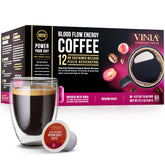 VINIA medium-dark roast coffee pods shown, ideal for energized mornings.