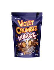 Violet Crumble milk chocolate nuggets 135g pack on a bright surface for shared snacking