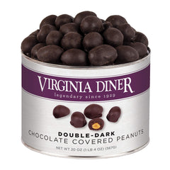 Virginia Diner dark chocolate peanuts in a gift tin for sharing.
