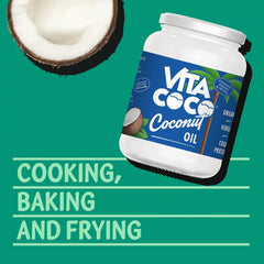 Vita Coco coconut oil being poured in a pan, enriching dishes with tropical aroma.