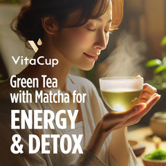 Vitacup Japanese grade Matcha powder highlights rich umami aroma for clarity.