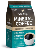 VitaCup Mineral Coffee pour showing trace minerals for a clean energy boost.