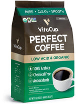 VitaCup Perfect Low Acid Coffee Ground Guatemala bag close-up showing organic origin and freshness