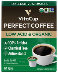 VitaCup Perfect Low Acid pods box front with packaging detail