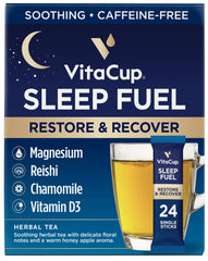 VitaCup Sleep Fuel tea packets, front view, ideal for a soothing nightly ritual.