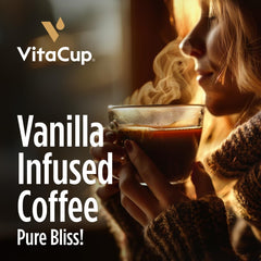 VitaCup turmeric vanilla blend pod with warm aroma and smooth sip