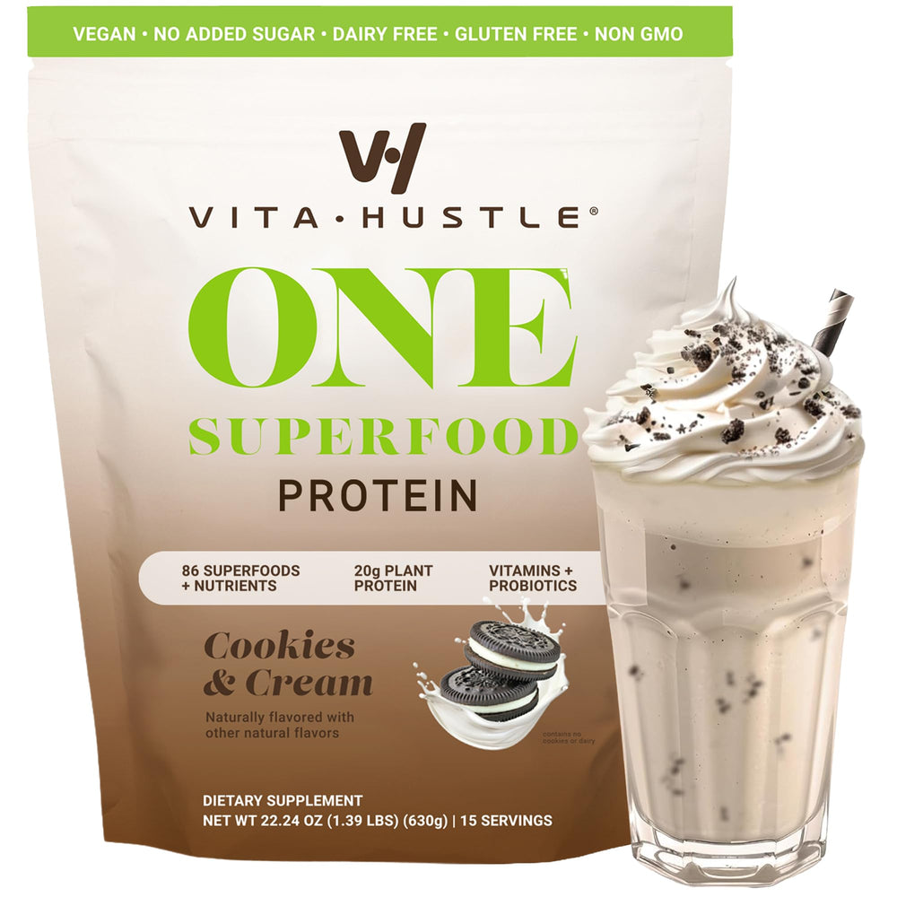 VitaHustle All-in-One Cookies & Cream bag for convenient daily nutrition.