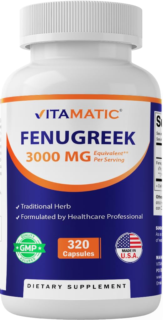 Vitamatic Fenugreek Capsules bottle showing potency for daily wellness