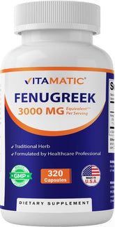 Vitamatic Fenugreek Capsules bottle showing potency for daily wellness