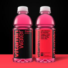 Vitaminwater Power-C Dragonfruit pour capturing refreshing fizz for workouts.