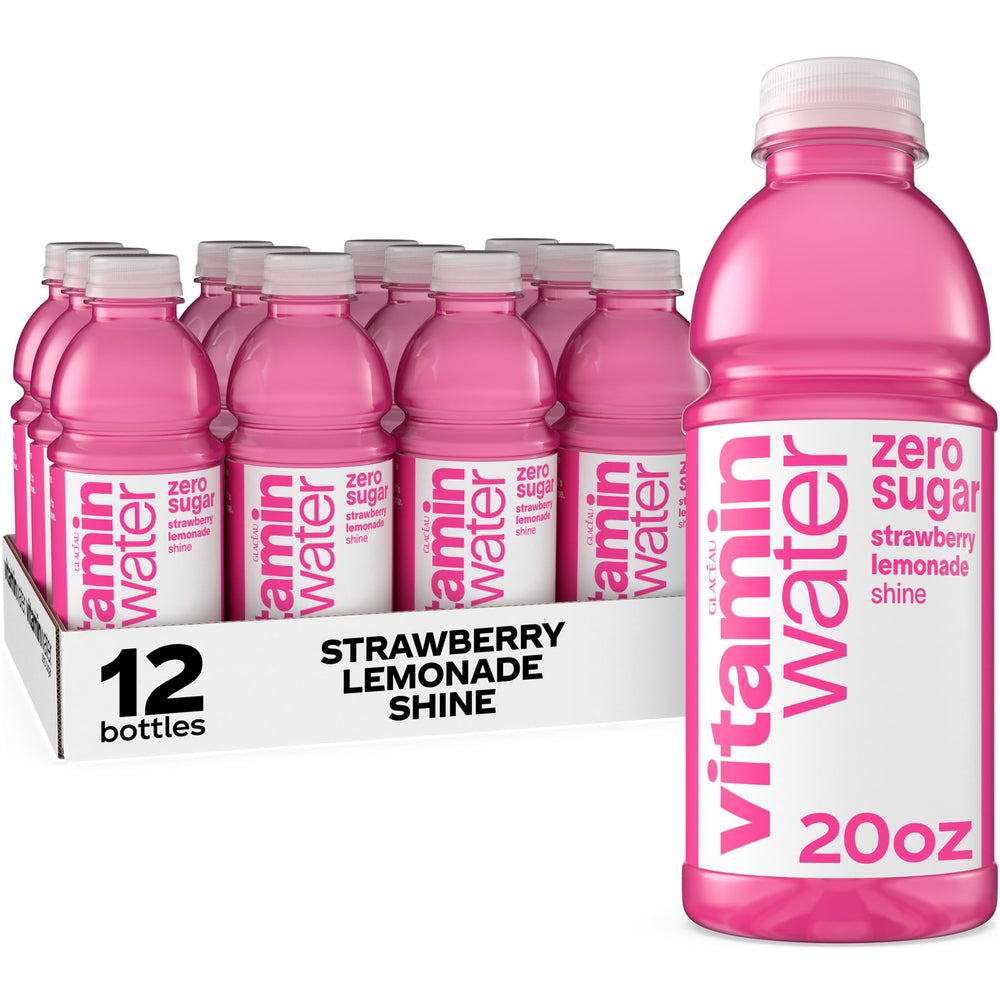 Vitaminwater Shine Strawberry Lemonade Zero Sugar bottle front label showing flavor and zero calories