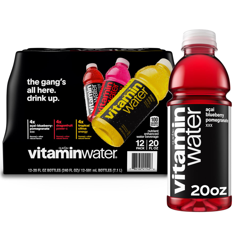 Vitaminwater variety pack bottles show a range of flavors for everyday hydration.