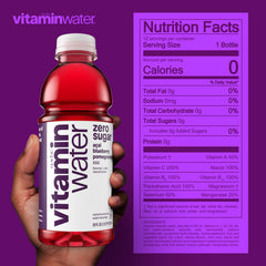 Vitaminwater XXX Acai-Blueberry-Pomegranate bottle closeup highlighting antioxidant-rich blend for daily energy