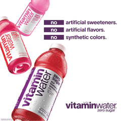Back of Vitaminwater bottle highlighting zero sugar and vitamins