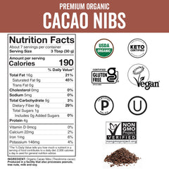 Close-up of Viva Naturals cacao nibs texture showing crunchy bits