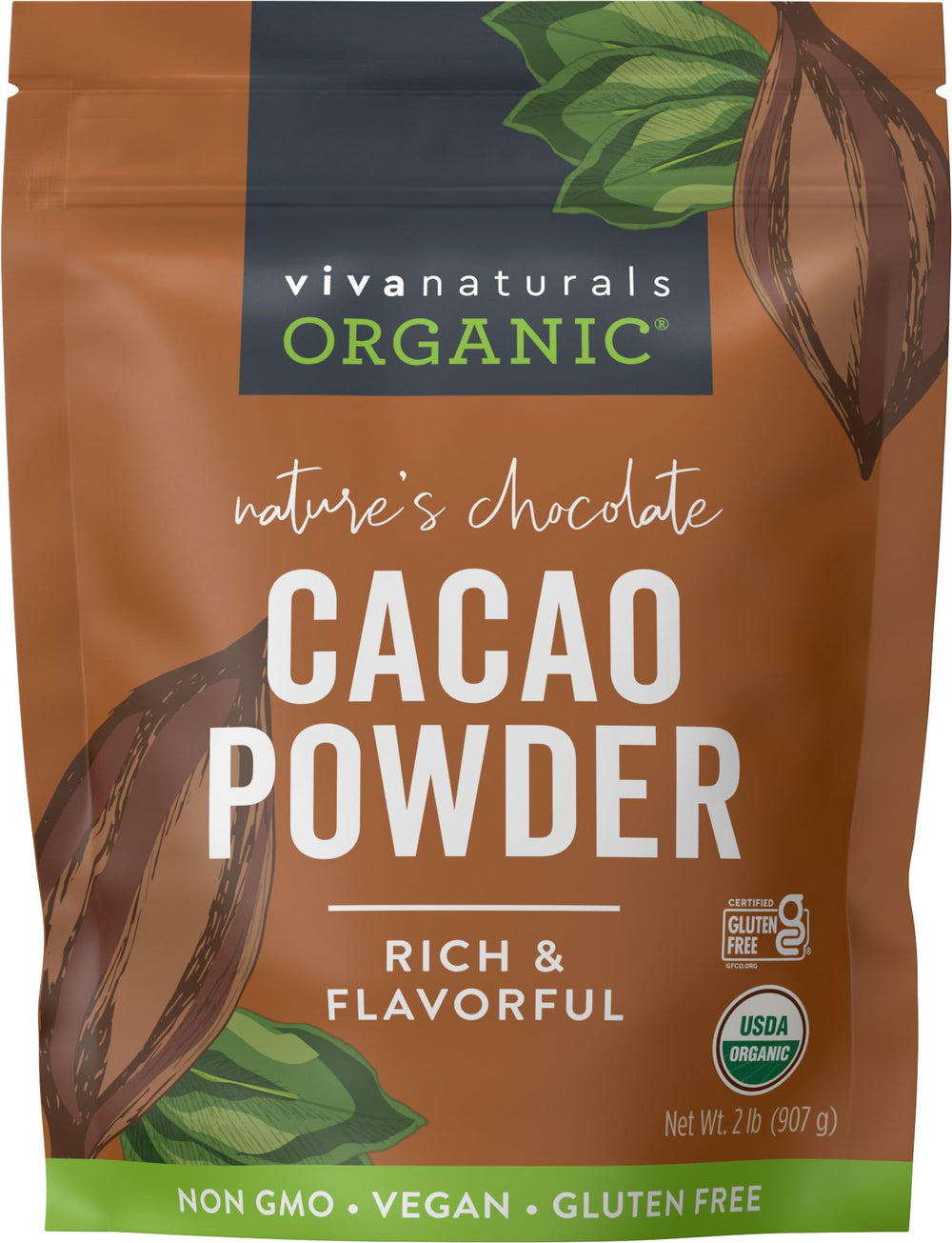 Viva Naturals Organic Cacao Powder 2lb pack for rich baking and smoothies