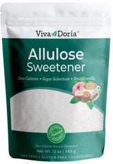 Viva Doria Allulose Sweetener bottle showing zero calorie sugar substitute for keto and baking
