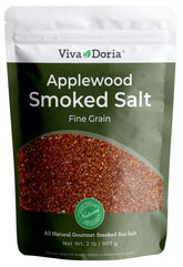 Viva Doria Applewood Smoked Sea Salt packaging with resealable pouch for freshness.
