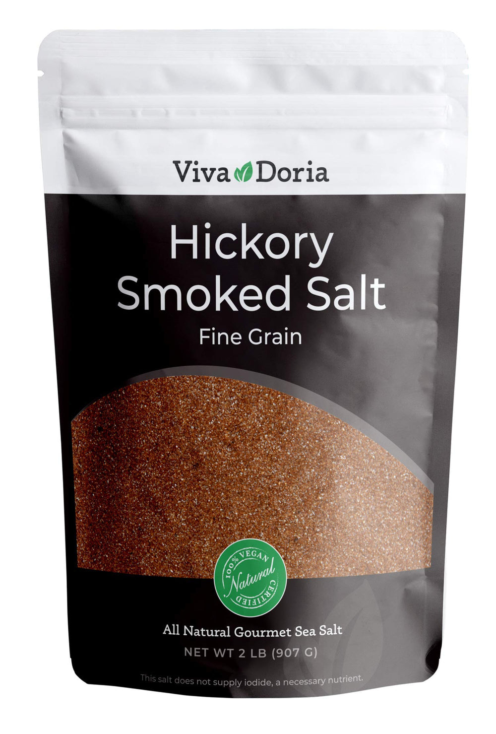 Viva Doria Hickory Smoked Sea Salt bottle close-up enhances grilling flavor