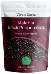 Viva Doria Malabar peppercorns, whole bottle pour, rich aroma for versatile cooking.
