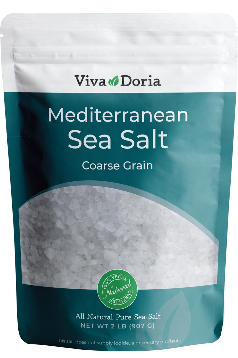 Viva Doria salt bag with coarse grains, ideal for easy seasoning.
