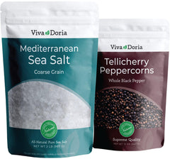 Viva Doria Tellicherry peppercorn bag for bold fresh grind.